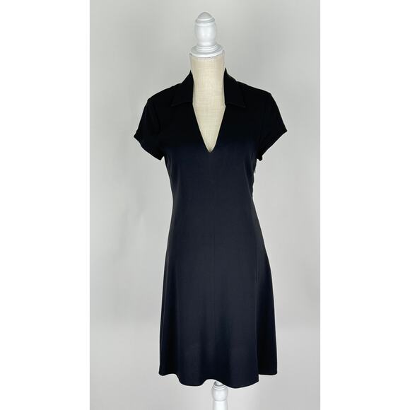 Theory Rosina Crepe Easy Day Shift Dress Womens 6 Black Short Sleeve Collared - Picture 8 of 10
